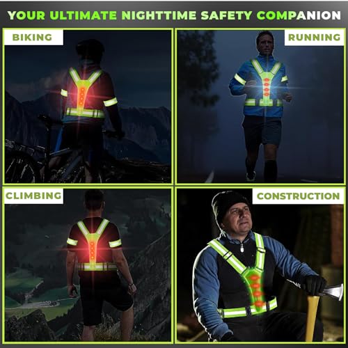 Robustt High visibility LED Reflective Safety jacket - Green (Pack of 1) | 360� Visibility | 3 LED Light Modes | Adjustable Fit | Rechargeable Reflector Vest for Night Running, Walking, and Biking - Image 3