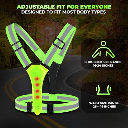 Robustt High visibility LED Reflective Safety jacket - Green (Pack of 1) | 360� Visibility | 3 LED Light Modes | Adjustable Fit | Rechargeable Reflector Vest for Night Running, Walking, and Biking - Image 5