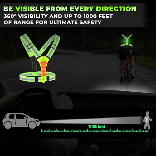 Robustt High visibility LED Reflective Safety jacket - Green (Pack of 1) | 360� Visibility | 3 LED Light Modes | Adjustable Fit | Rechargeable Reflector Vest for Night Running, Walking, and Biking - Image 2