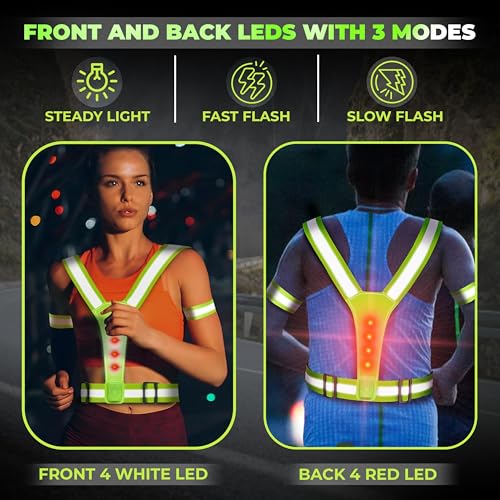Robustt High visibility LED Reflective Safety jacket - Green (Pack of 1) | 360� Visibility | 3 LED Light Modes | Adjustable Fit | Rechargeable Reflector Vest for Night Running, Walking, and Biking - Image 4