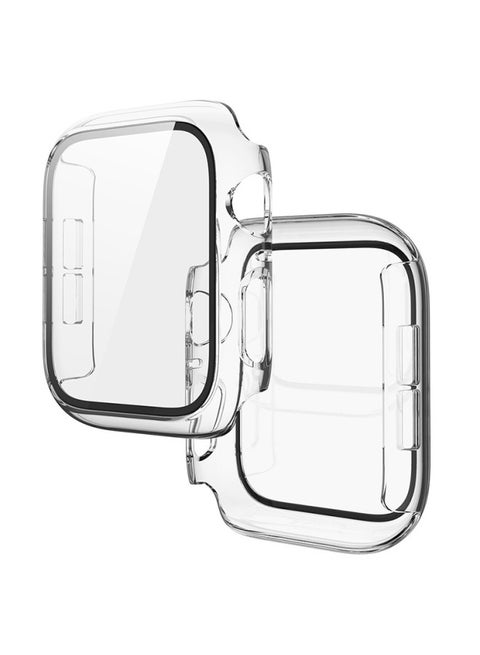 Applicable AppleWatchUltra Apple 456 Generation Watch Protective Shell Injected Tempered Film One-piece Case-Color:Transparent-Exterior Dimension:38mm