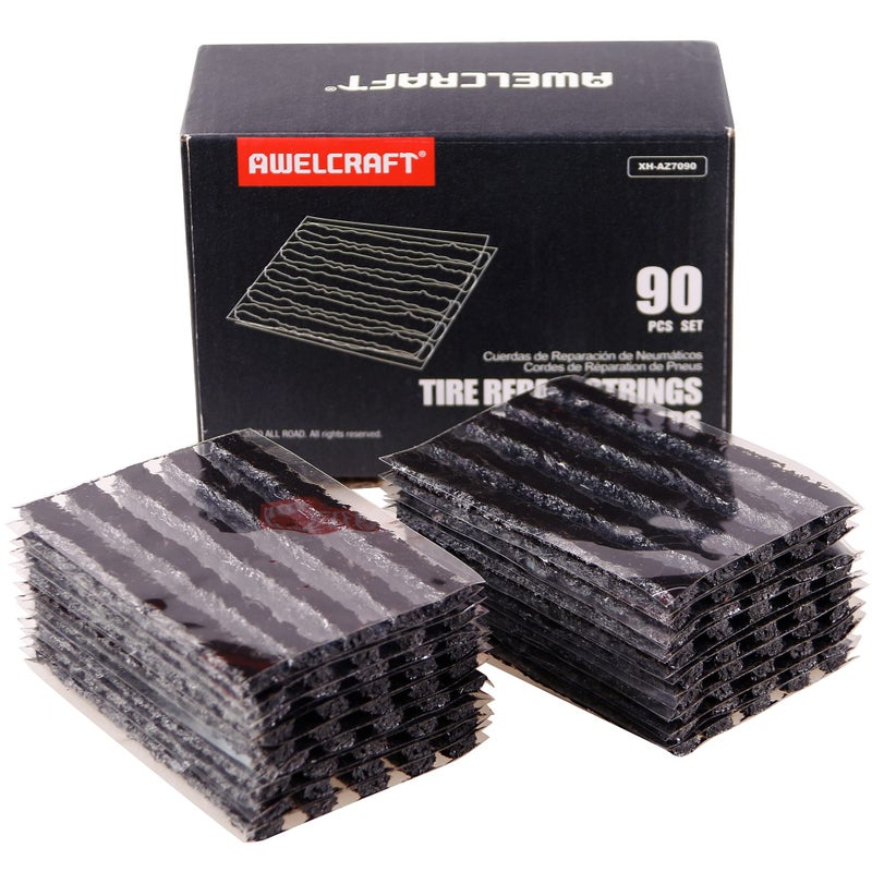 AWELCRAFT Tire Repair Strings 90pcs 4 black Automotive Tool Tire Repair Plugs for Tubeless OffRoad Tires Car Bike ATV UTV Wheelbarrow Mower
