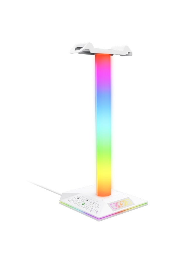 PIWIJOY RGB Illuminated Headset Stand EB05 Desktop Gaming Headphone Holder USB Hub Silicon Material For Headband Style Headphones-Color:Peach Gas Powder - Image 3