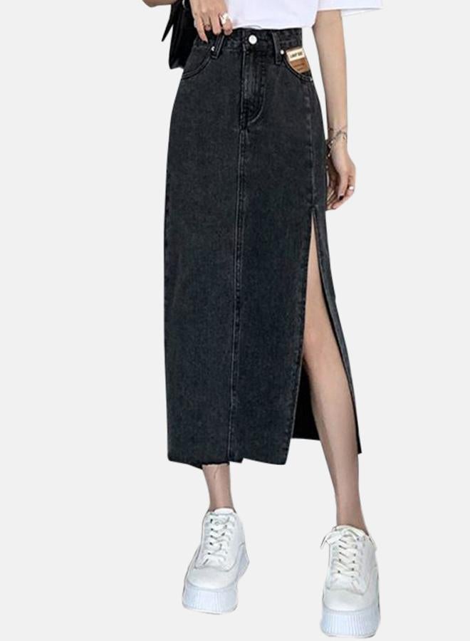 YUNIQEE Black Denim A-line Midi Denim Skirts - Image 1