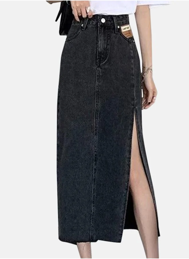 يونيكي Black Denim A-line Midi Denim Skirts
