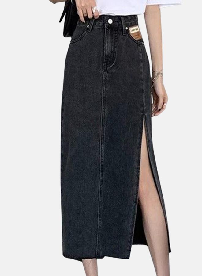 YUNIQEE Black Denim A-line Midi Denim Skirts - Image 3
