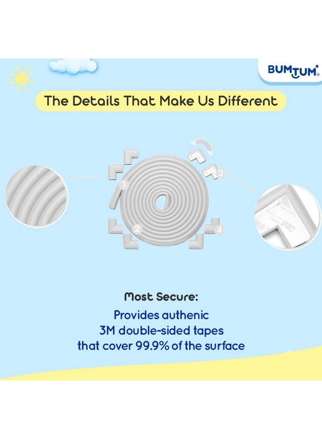 BUMTUM Baby Safety Strip Furniture Edge Guard Cushion Cover Infant & Kids Taped Corner Protectors Extra Long 16.4 ft Edge and 8 Pre-Taped Corner Protectors| White Pack of 1