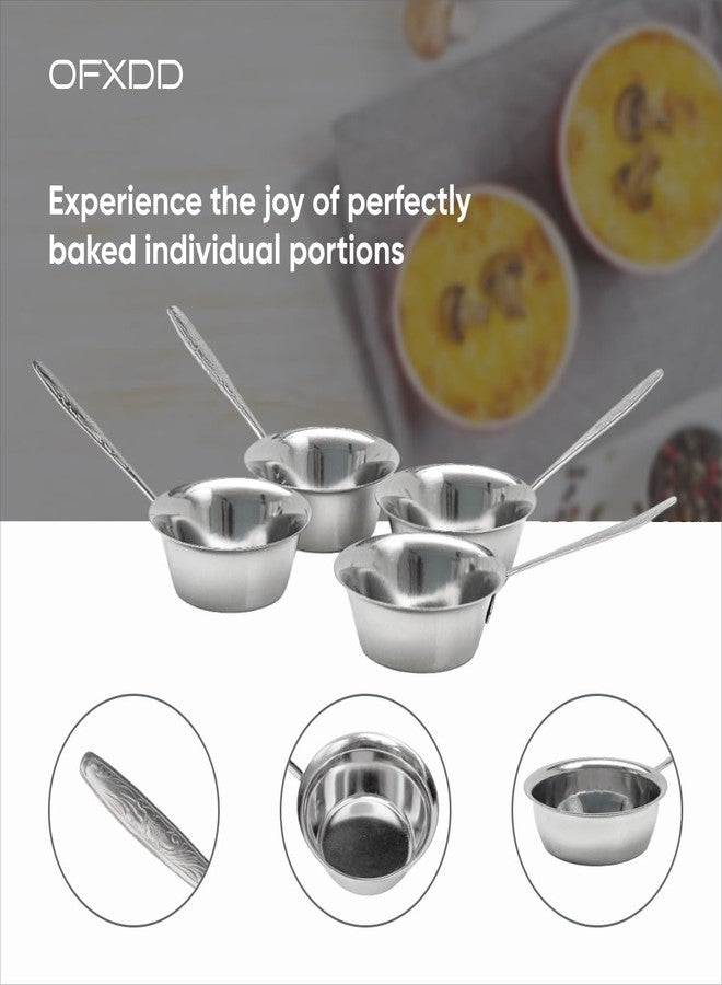 OFXDD Cocotte Stainless Steel 3.54 Inch - 4 Pcs Mini Cocotte with Handle - Ramekin for Baking Julienne, Oven Safe, 4.22 Oz, OFXDD - Image 5