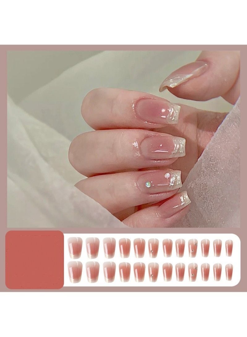 أظافر صناعية قصيرة بأطراف الأصابع الذهبية 24 قطعة - Image 3