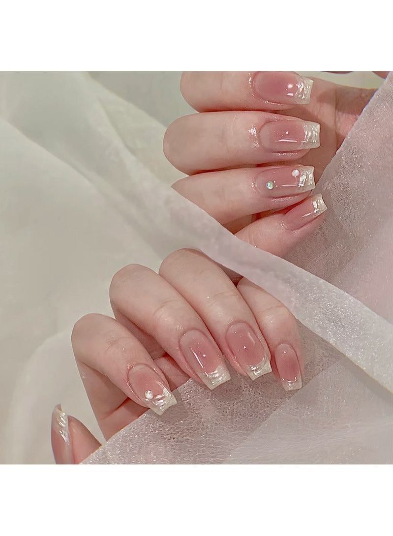 أظافر صناعية قصيرة بأطراف الأصابع الذهبية 24 قطعة - Image 1