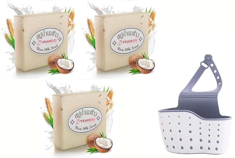 Yeahgoshopping Yeahgoshopping 3 Pcs Original Rice Milk Soap Bar Thailand Jasmine Natural Soap 60  65 Grams Handmade Gluta Collagen Douro Jabon Douro Real Fuentes Pourres Grade White Moisturizing Organic Soap For Men Women Hand Soap Body Bath Soap Face Soap  Contain Coconut Oil Collagen Glycerin Fragrance Vitamin E Skin Lightening Soap Bar  100 Natural Ingredient Made in Thailand 3 Soap Bars  1 Cleaning Sponge Holder 
