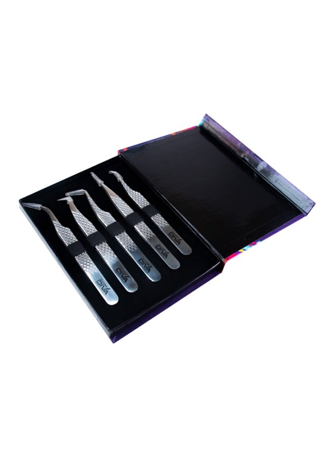 Diva Eyelash Tweezers Kit Silver | 5 Pcs Sk7003 - Image 3
