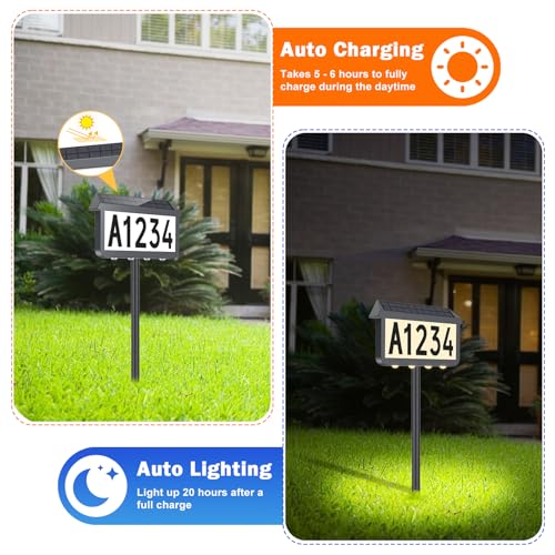 Brightever Solar Address Signs, House Number for Outside Waterproof, 3-Color LED Illuminated Address Plaques with Stake, Wall Mounted Solar Powered Light Up Address Numbers for Houses, 1-Pack, Grey - Image 5