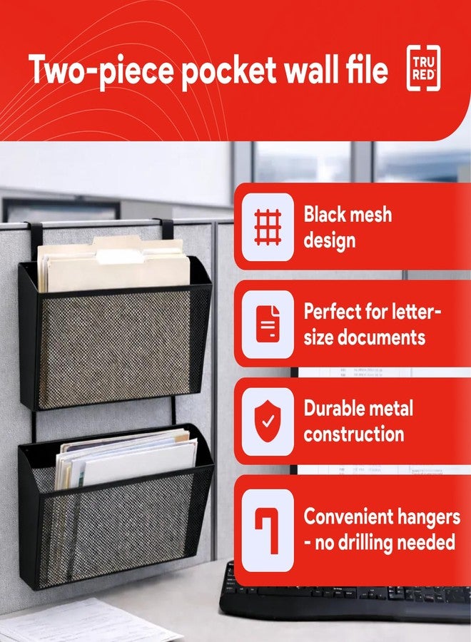 TRU RED Staples TRU RED Mesh Letter Wall File, 1 - Pocket Hanging Organizer, Black, 2-Pack - Wall - Mounted Office, Door and Cubicle File Holder - Image 2