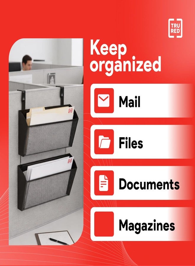 TRU RED Staples TRU RED Mesh Letter Wall File, 1 - Pocket Hanging Organizer, Black, 2-Pack - Wall - Mounted Office, Door and Cubicle File Holder - Image 5