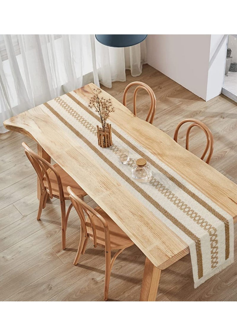 SYOSI Macrame Table Runner Boho Cotton Linen Table Runner Natural Burlap Table Runner with Tassels Bohemian Table Cloth Decoration for Wedding Party Farmhouse Dining Table Decor 12 x 71'' - Image 2