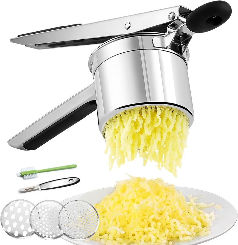 Amroicus Potato Ricer 15oz, Heavy Duty Stainless Steel Potato Masher with 3 Interchangeable Discs, Large Masher and Ricer Kitchen Tool for Mashed Potatoes, Spaetzle Noodle Maker, Potato Press - Image 1