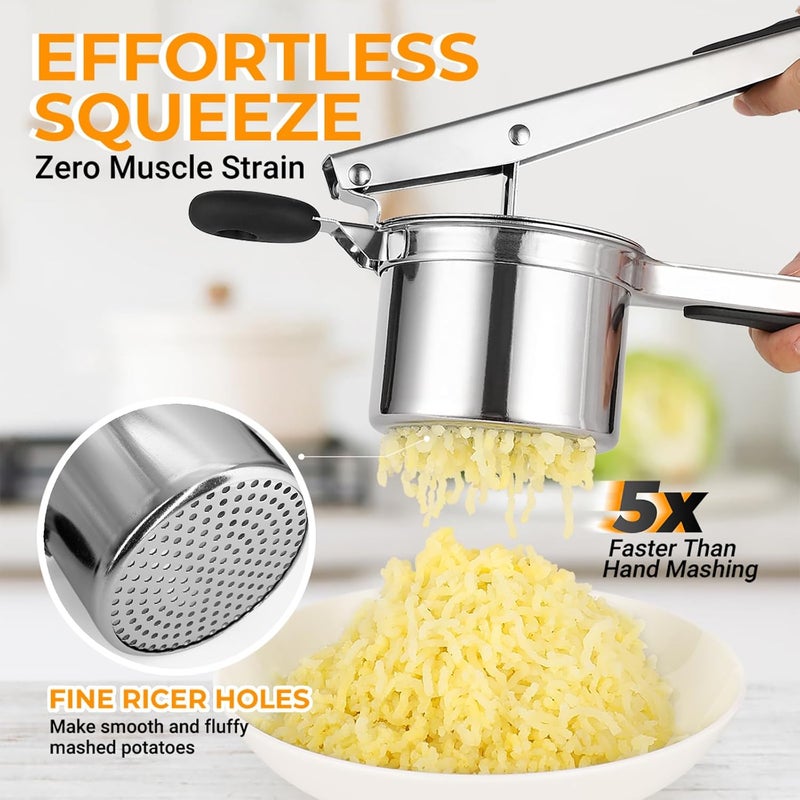 Amroicus Potato Ricer 15oz, Heavy Duty Stainless Steel Potato Masher with 3 Interchangeable Discs, Large Masher and Ricer Kitchen Tool for Mashed Potatoes, Spaetzle Noodle Maker, Potato Press - Image 4