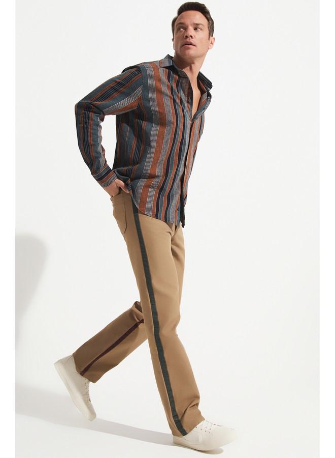 جون قميص رجالي بأكمام طويلة مخطط حصري لشهر يونيو كاكي - أسود - Image 3