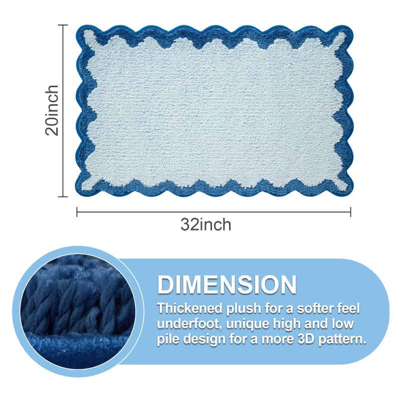 ORTIGIA Cute Blue Scalloped Bath Mat, Fun Plush Microfiber Scallop Bathroom Rugs Non Slip Washable Quick Dry Absorbent, Bathmat Bath Rug Carpet for Shower Stall Vanities Kitchen Floor Entrance, 20x32 - Image 2