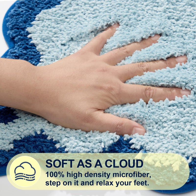 ORTIGIA Cute Blue Scalloped Bath Mat, Fun Plush Microfiber Scallop Bathroom Rugs Non Slip Washable Quick Dry Absorbent, Bathmat Bath Rug Carpet for Shower Stall Vanities Kitchen Floor Entrance, 20x32 - Image 4