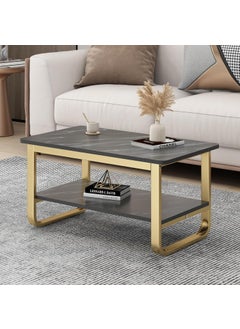 Home Elements HOME ELEMENTS Rectangular Coffee Table for Living Room Center Table with Open Minimalist Space Design Metal Frame Engineered Wood Marble Texture Look Top Easy Assembly DIY - 80x45x40cm (Black)  - Image 1