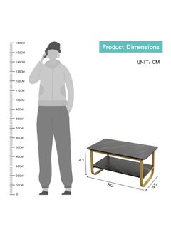 Home Elements HOME ELEMENTS Rectangular Coffee Table for Living Room Center Table with Open Minimalist Space Design Metal Frame Engineered Wood Marble Texture Look Top Easy Assembly DIY - 80x45x40cm (Black)  - Image 2