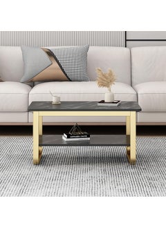 Home Elements HOME ELEMENTS Rectangular Coffee Table for Living Room Center Table with Open Minimalist Space Design Metal Frame Engineered Wood Marble Texture Look Top Easy Assembly DIY - 80x45x40cm (Black)  - Image 4