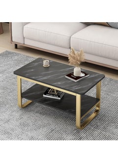 Home Elements HOME ELEMENTS Rectangular Coffee Table for Living Room Center Table with Open Minimalist Space Design Metal Frame Engineered Wood Marble Texture Look Top Easy Assembly DIY - 80x45x40cm (Black)  - Image 3