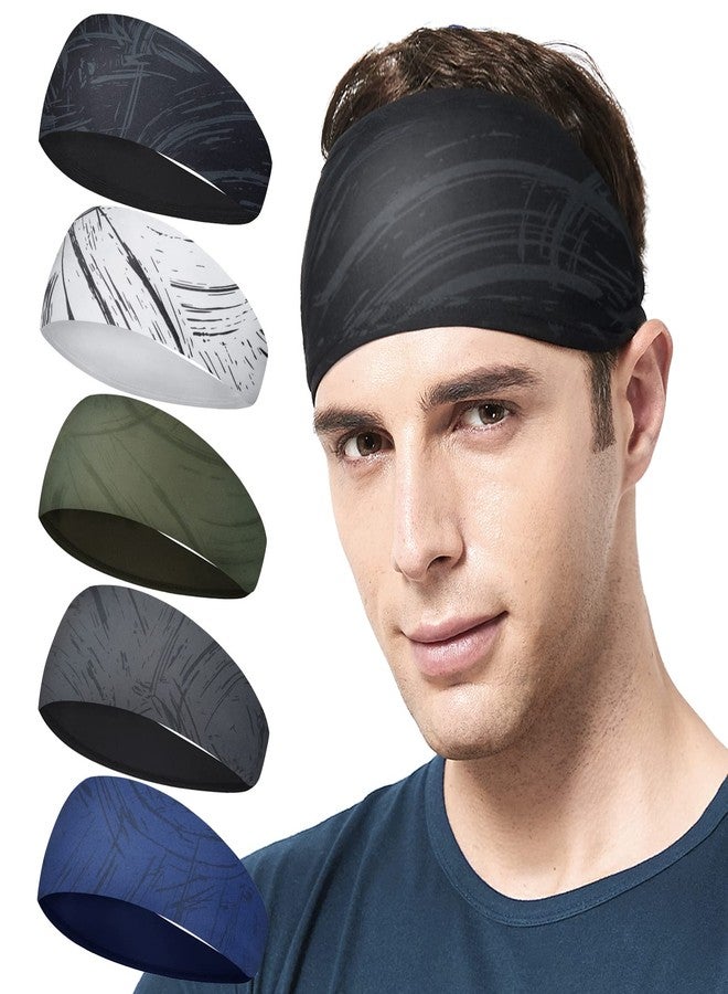 Acozycoo Mens Running Headband,5Pack,Mens Sweatband Sports Headband for Running, Cycling, Basketball,Yoga,Fitness Workout Stretchy Unisex Hairband - Image 1