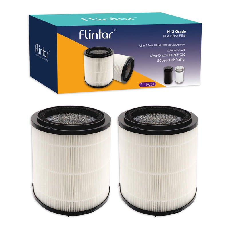 Flintar Replacement Filter Compatible with SilverOnyx 5Speed Air Purifier KJ150FC02 3in1 H13 Grade Filtration For Large Room 500 sq ft 2Pack