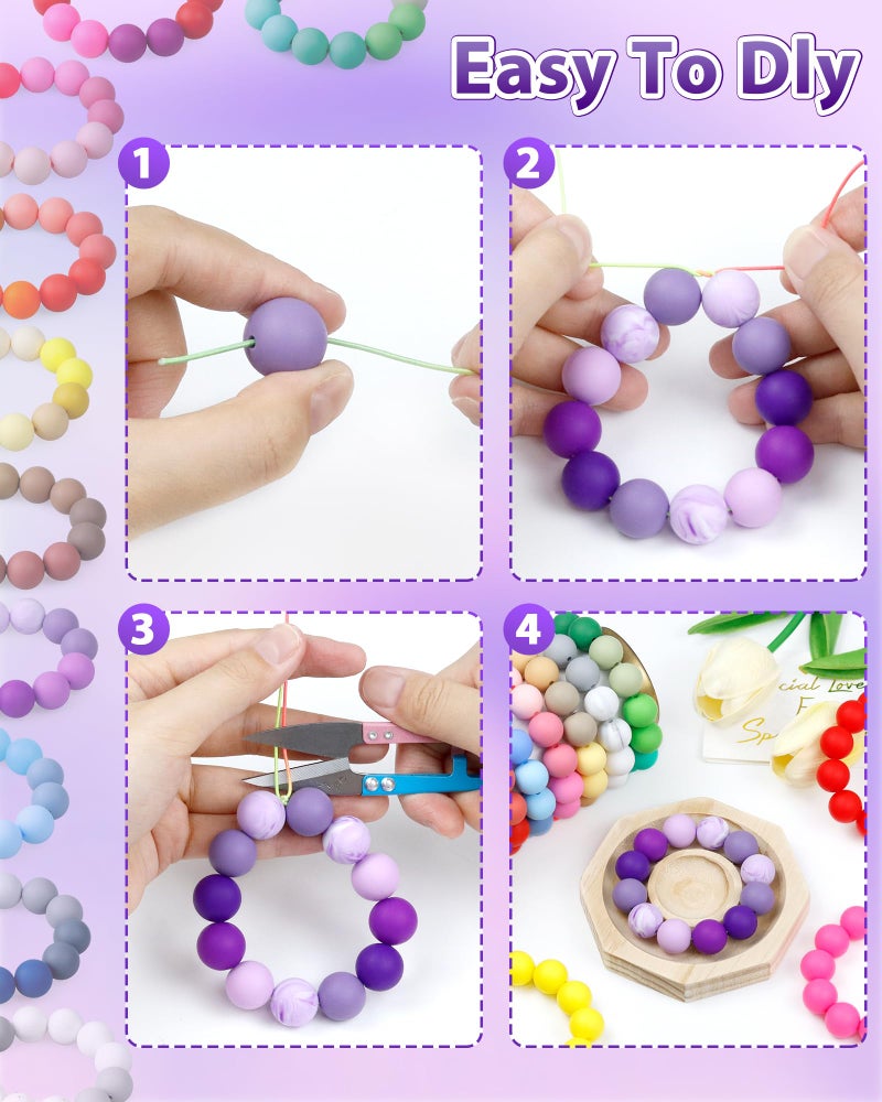 FIVEIZERO 160PCS FIVEIZERO 15mm Silicone Beads for Keychain Making - Mixed Color Round Rubber Beads Bulk, DIY Craft Supplies for Bracelets Necklaces Pens(Purple) - Image 4