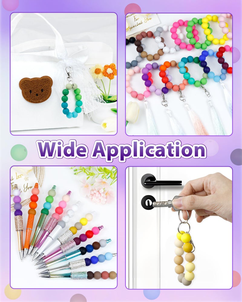FIVEIZERO 160PCS FIVEIZERO 15mm Silicone Beads for Keychain Making - Mixed Color Round Rubber Beads Bulk, DIY Craft Supplies for Bracelets Necklaces Pens(Purple) - Image 5
