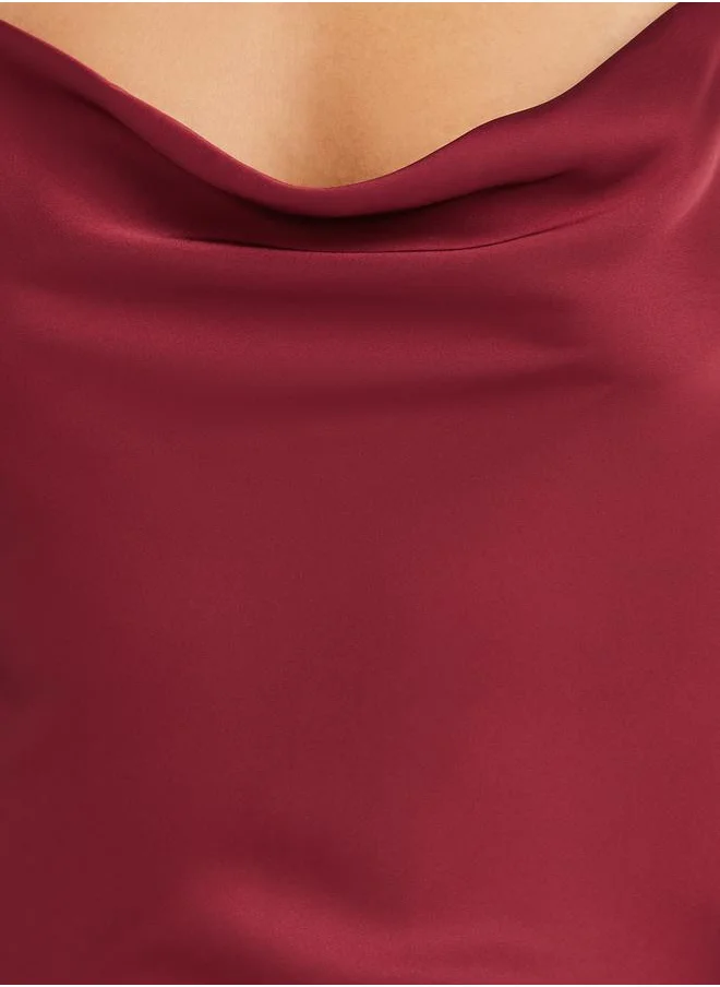 Styli Styli Cowl Neck Ruffle Detail Satin Slip Dress