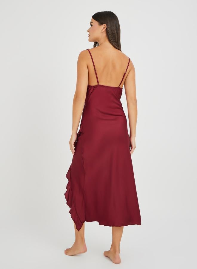 Styli Styli Cowl Neck Ruffle Detail Satin Slip Dress  - Image 4