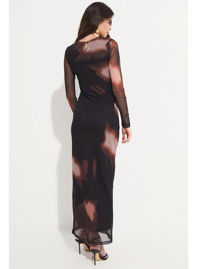 جون فستان ماكسي نسائي بياقة دائرية وتفاصيل مكشكشة لشهر يونيو - Image 5