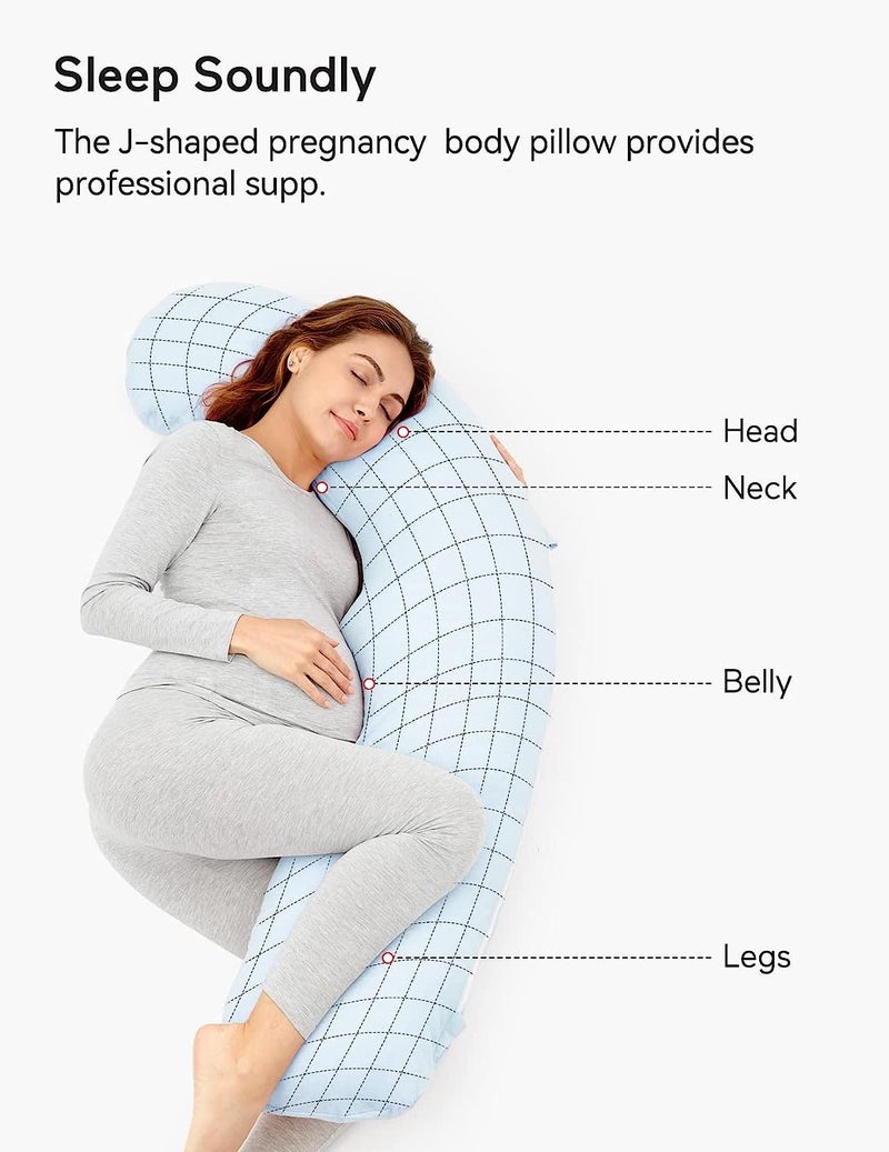 COOZLY J Shaped Pregnancy Pillow Maternity Pillow with 100 Cotton Removable Covers Light Blue - Image 3