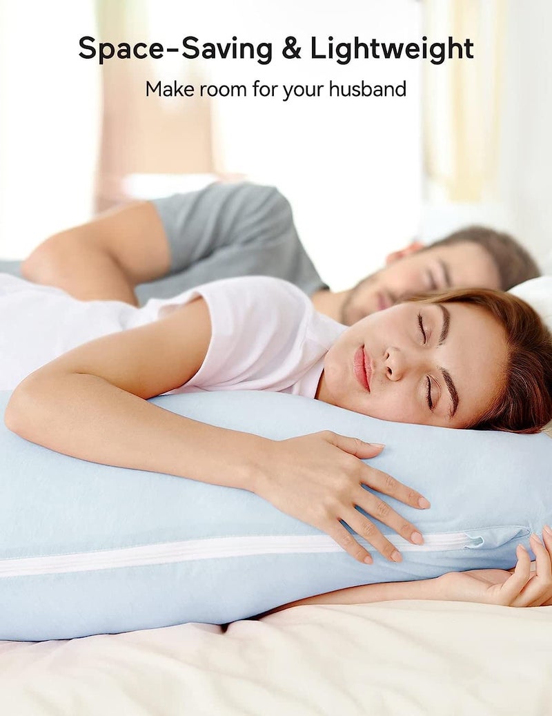 COOZLY J Shaped Pregnancy Pillow Maternity Pillow with 100 Cotton Removable Covers Light Blue - Image 4