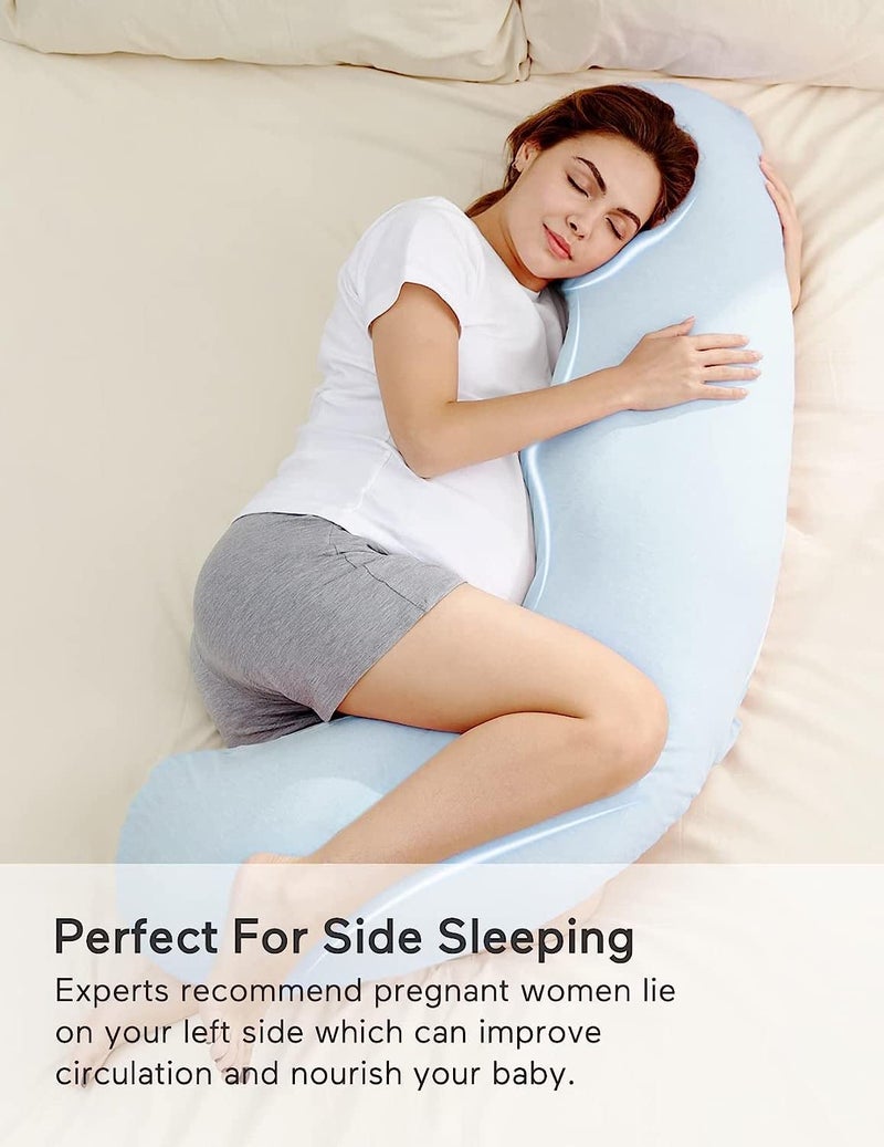 COOZLY J Shaped Pregnancy Pillow Maternity Pillow with 100 Cotton Removable Covers Light Blue - Image 2