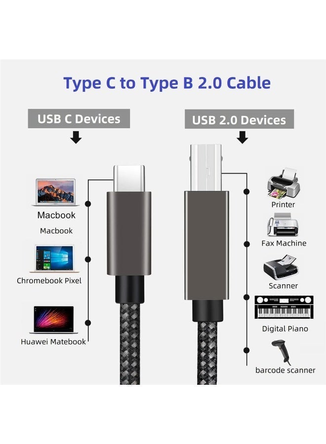 Salab 1.5M Cable Type C Printer to USB 2.0 Nylon Braided, Cable compatible with Canon Epson HP Lexmark Laptop Mobile Phone Printing and other Usb A/B Devices Data Connection Midi Cable, Printer Scanner Cord - Image 4