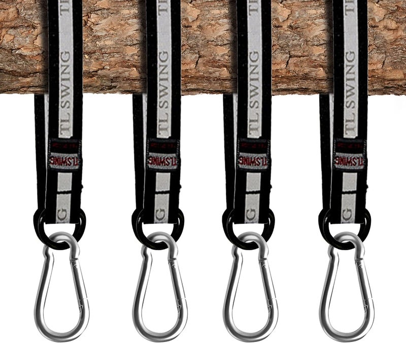 Tree Swing Hanging Kit with 4 Heavy Duty 22 Inch Straps and Strong Carabiners, 440 lbs Capacity, Durable Nylon Swing Hangers for Hammock, Rope Swing, Porch Swing, Patio Swing, Kids and Adults (Black)