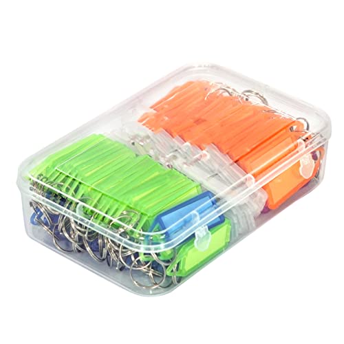 SNDIA 100 Pcs Keyring & Keychain with Name Tag Labels Plastic Multicolor Assorted Keychain with Two Side Id Label and Split Ring for Office, Home Key - Multicolor - Image 1