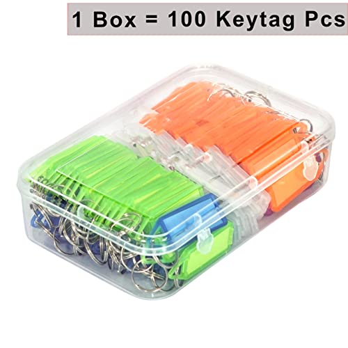 SNDIA 100 Pcs Keyring & Keychain with Name Tag Labels Plastic Multicolor Assorted Keychain with Two Side Id Label and Split Ring for Office, Home Key - Multicolor - Image 2
