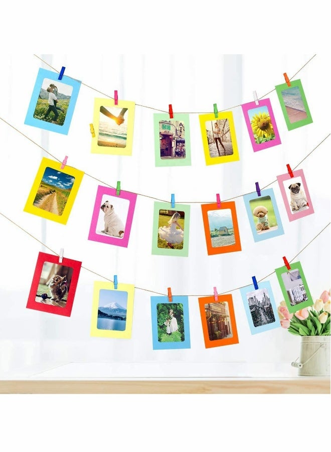 إطارات صور ملونة من الورق DIY، 10 قطع من الألبومات المعلقة بأسلوب بولارويد الكلاسيكي مع مشابك خشبية وخيوط جوت، مثالية لتزيين الجدران في المنزل والمدرسة والمكتب (4x6 بوصة) - Image 3