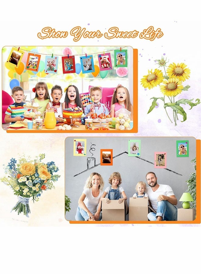 إطارات صور ملونة من الورق DIY، 10 قطع من الألبومات المعلقة بأسلوب بولارويد الكلاسيكي مع مشابك خشبية وخيوط جوت، مثالية لتزيين الجدران في المنزل والمدرسة والمكتب (4x6 بوصة) - Image 2