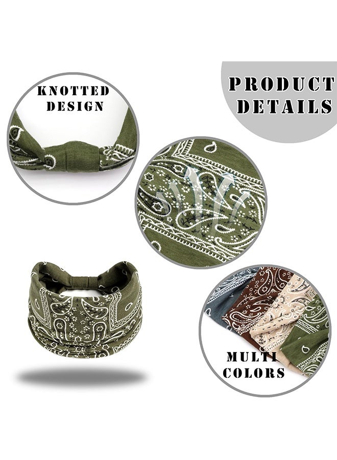 جيفت ٤ قطع من عصابات رأس بوهو للنساء، عصابات شعر عريضة بنقشة بيزلي عتيقة، عصابة رأس أفريقية كبيرة مرنة غير قابلة للانزلاق، مناسبة للتمارين الرياضية. - Image 5