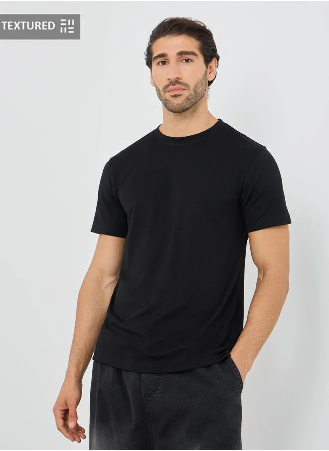 Styli Styli Crew Neck Textured Regular Fit T-Shirt