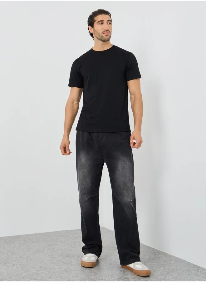 Styli Styli Crew Neck Textured Regular Fit T-Shirt