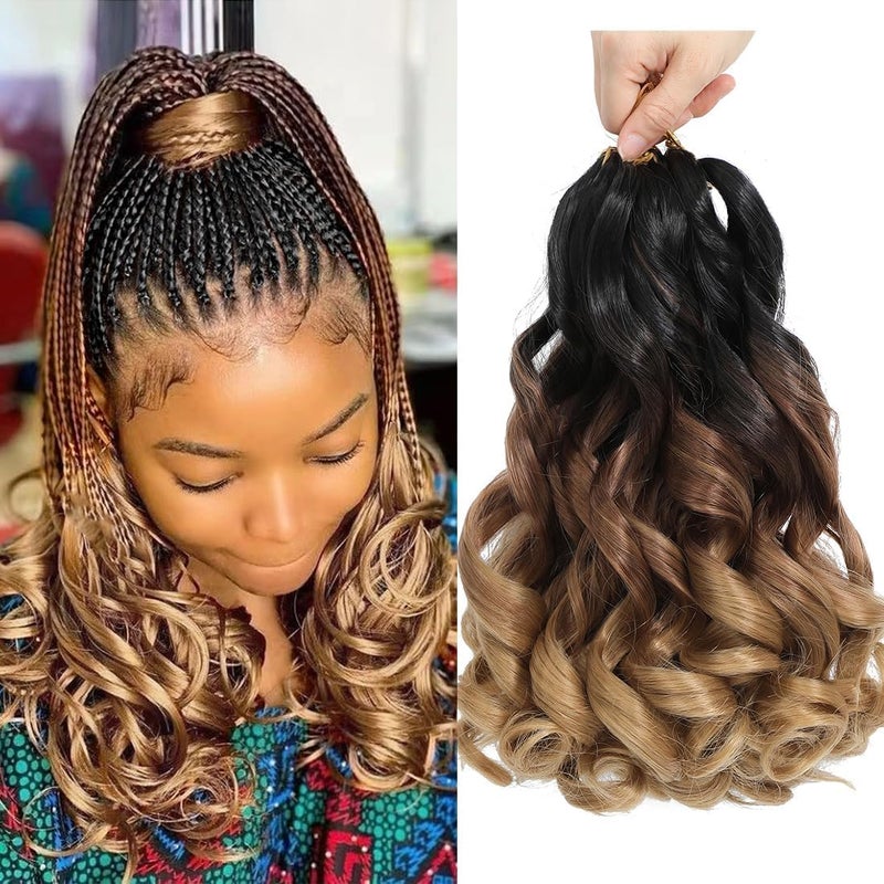 datanala French Curly Braiding Hair 14 Inch 8Pack/lot Loose Wavy Spiral Curl Braids Crochet Hair Deep Wave Synthetic Extensions Pre Stretched Bouncy (1B/30/27#) - Image 1