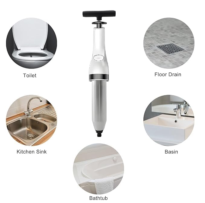 Vroxy Vroxy Manual High Pressure Dredge Plumbing Tool, Air Power Drain Blaster Gun, Sink Opener Cleaner Pump Dredge Tool for Toilet Bathroom Kitchen (1Pcs)  - Image 4